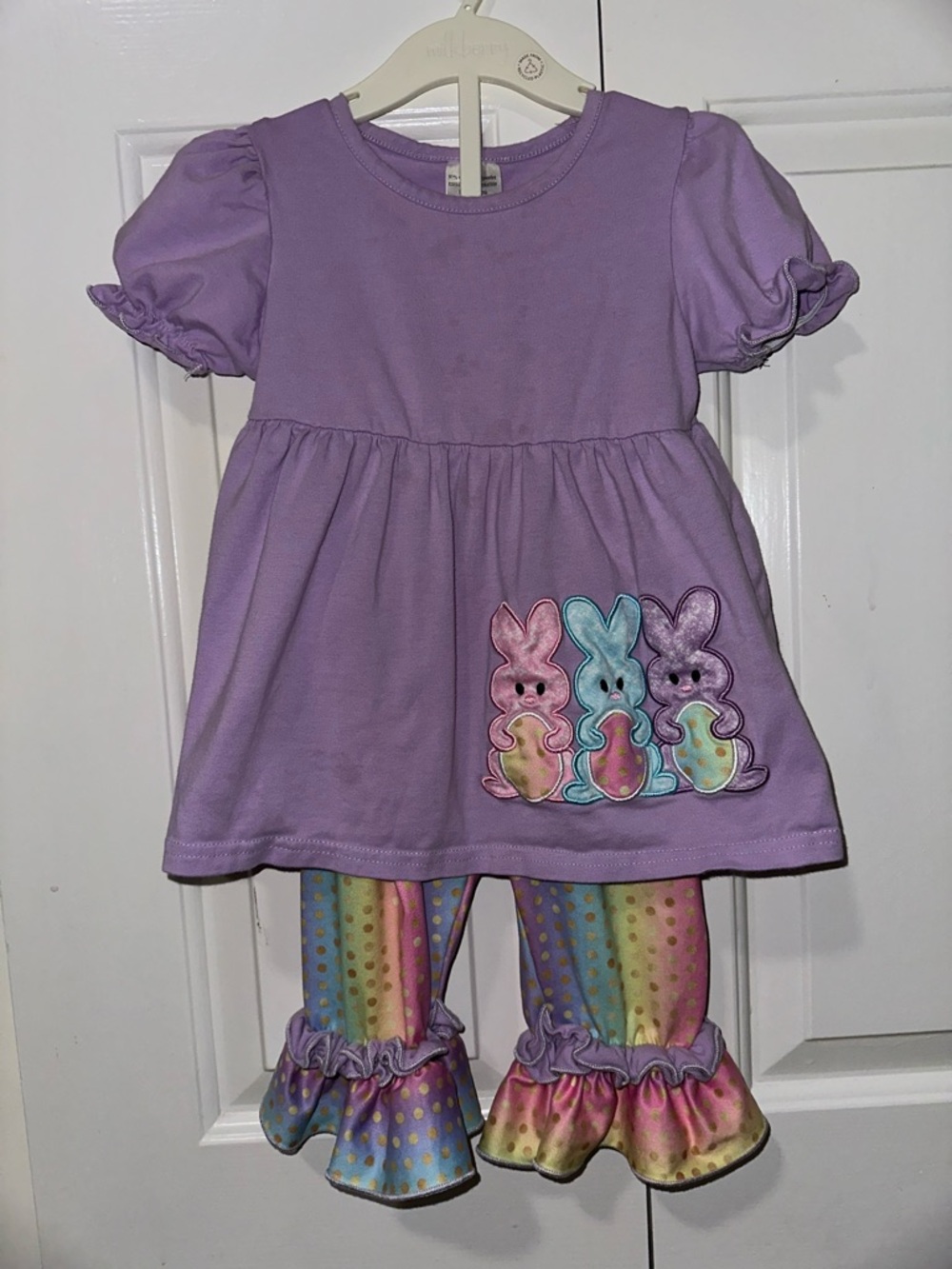 Lilac Bunny Tunic & Rainbow Ruffle Pants Set